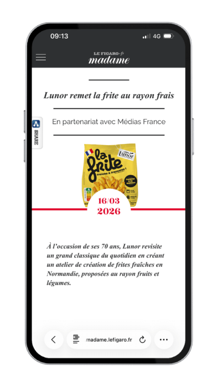 Article de presse sur la frite fraîche Lunor